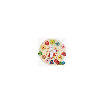 Cartoon Bunny Clock Cognitive Basswood Plywood Wooden Puzzle Toys with Lovely Rabbit Logo