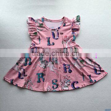 Trendy Kids Frock Dresses Boutique Little Girls Pink Carousel Ruffled Sleeveless Dresses for Summer GD397