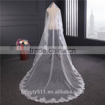 2017 wholesale new grance long lace bridal wedding veil Fashionable long Tulle HL23