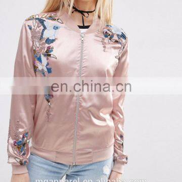2016 Fashion Women Embroidered Satin Bomber Jacket Wholesale photo-4