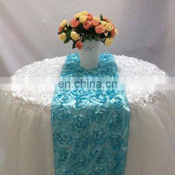 High Quality Fancy Light Blue Rosette Table Runner For Round Tables