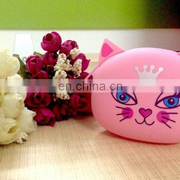 Popular zipper PINK CAT design rubber silicone cion wallet key purse headset package