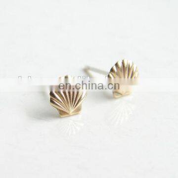 Teeny Tiny Gold Seashell Earrings Small Scallop Shell Simple Modern Jewelry photo-3