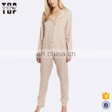 Autumn winter woman clothing over dots 100 rayon pajamas set sleepwear