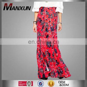 Hotsale Alibaba Wholesale Online Women's Wear Thigh High Front Sexy Split Maxi Red Print Skirt