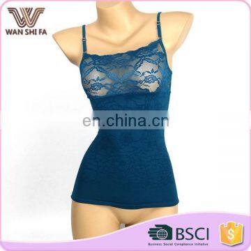 Wholesale sexy dark blue lace design comfortable seamless camisole top