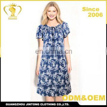 OEM factory supply Collar tie design Waist straps girls long floral maxi dress