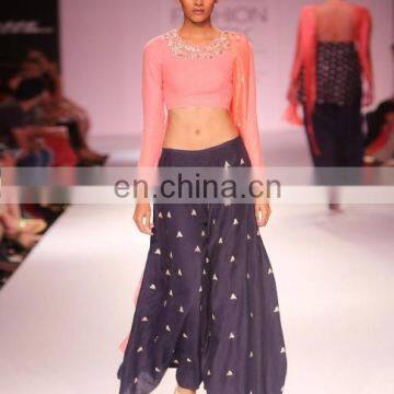 Coral and Navy Ghagra Sharara Set