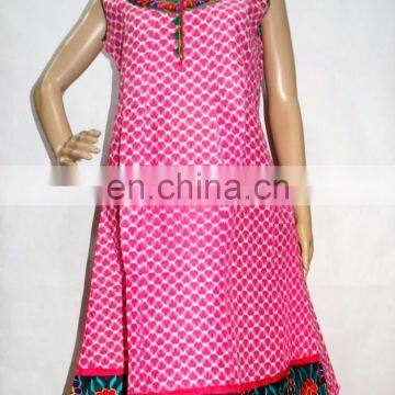 Cotton Summer Designer Neck Embroidery Block Print Kurta Kurti Tunic