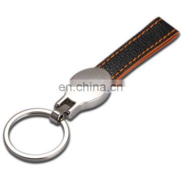 Customized laser logo Black nickle plated Pu Leather Keychain