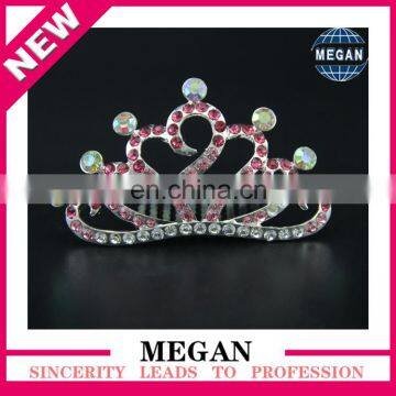 High Quality Colored Rhinestone Tiaras Heart Rhinestone Crown Comb