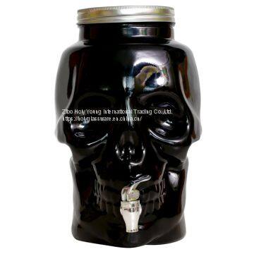 8L BLACK SKULL GLASS BEVERAGE DISPENSER WITH LID AND TAP