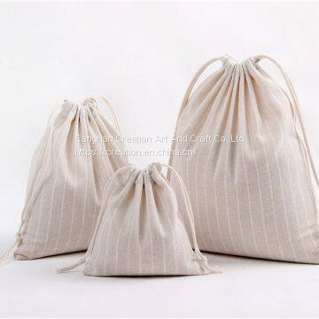 Stripe Cotton Linen Drawstring Candy Storage Bag Eco Gift Pouch photo-2