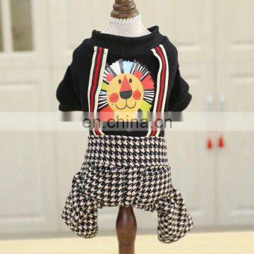 Pet Clothing Suspender Brushed Houndstooth Plaid Trousers Set Lion Printing For Pets photo-5