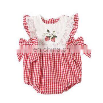 A0123# 2020 Wholesale Baby Girls Romper Cotton Embroidered Flowers Plaid Babys Jumpsuits