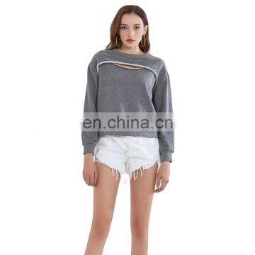 TWOTWINSTYLE Color Hollow Out Women's Sweatshirt O Neck Long Sleeve Loose For Female Casual Solid