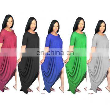 Hot selling women High low bottom extra longer maxi jersey dresses