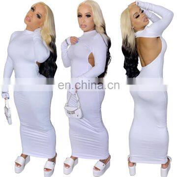 LAITE D2152 Plus Size Women Embroidery Logo Casual Dress Ladies Backless Long Sexy Dress photo-5