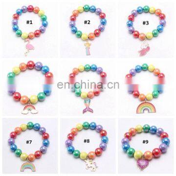 Children Rainbow Bracelet Girl Unicorn Mermaid Colorful Bracelet With Alloy Pendants 28Colors photo-4