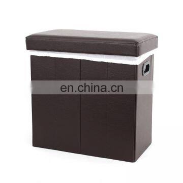 Customized Leather Claret folding laundry basket for bathroom storage