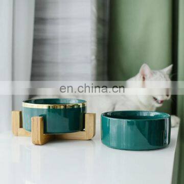 Pet Ceramic Bowl With Bamboo Fiber Frame Cat Dog Pet Food Feeder photo-4