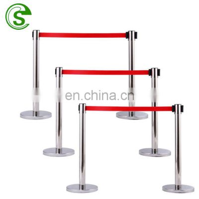 Queue management railing stand post stanchion/hotel metal queue barrier retractable belt stanchion