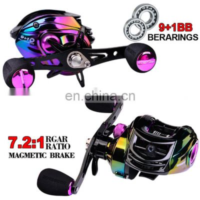 Metal Body  9+1BB Baitcaster Reel 8-10 kg Drag 7.2:1 Gear Bait Casting In Multicolor Baitcasting Fishing Reels Saltwater