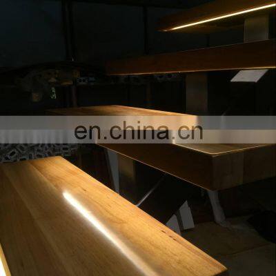Factory Direct Customized Staircase Glass Railing LED Straight Stairs Wooden Steps photo-2