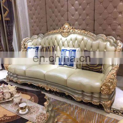 Luxury Leather Couch European Style Living Room Set Antique Furniture