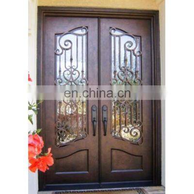 Customized Villa Popular Grill Designs Durable Profile Front Wrought Iron Double Door photo-3