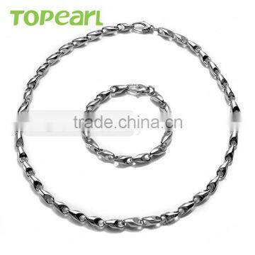 Topearl Jewelry Heavy Mens Set Stainless Steel Necklace Bracelet Set Link Chain Silver Set 7mm SSJ05