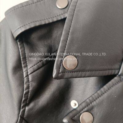 Spring/Autumn Women's Washed Eco Leather Motorcycle Biker Jacket photo-2