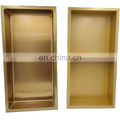 Bathroom matte gold black 304 stainless steel waterproof shower room shelf 600mm single and double recess shower niche shelf