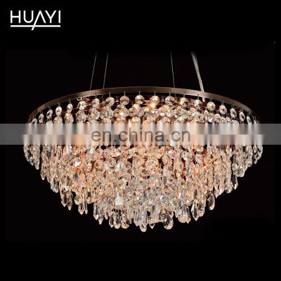 HUAYI Custom Modern Luxury Pendant Light LED Crystal Hanging Lights D500*H200MM Hotel Indoor Round K9 Crystal Chandelier