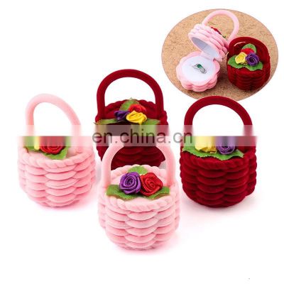 Cute Flower basket Velvet Wedding Engagement Ring Box Gift Box Holder for Earrings Necklace Display Jewelry case