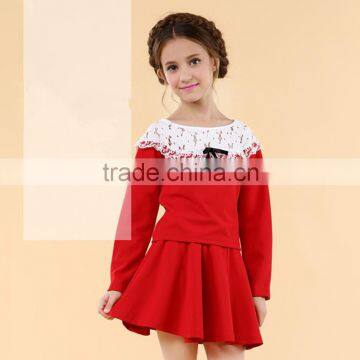 Children dress in the Virgin Spring lace cotton two set Korean girls skirt suit
