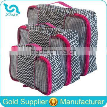 Yiwu Bag Factory Direct Sale 3 Pcs Set Packing Cubes Zig Zag Print Chevron Travel Packing Cubes Cotton Packing Cubes Set