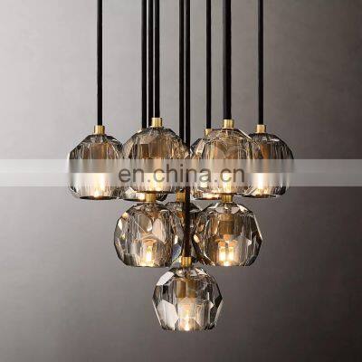 Custom Restaurant Decorative Crystal K9 Glass BOULE DE CRISTAL SMOKE GLASS ROUND CLUSTER CHANDELIER 40