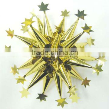 Attractive Gold PET Laba Fancy Ribbon Bow Flowers with Stars for Wrapping gifts or decorative Christmas tree