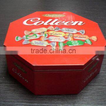 big embossed octagonal candy collection tin box