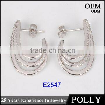 Latest diamond 10k white gold hoop earring three layer fashion design jewelry