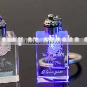 Color Changing 3d laser transparent photo led crystal keychain for wedding gifts