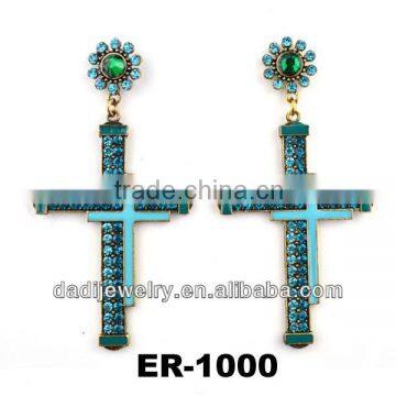 Fashion Europelong Chandelier crystal triangle India drop big cross Earrings ear stud Jewelry