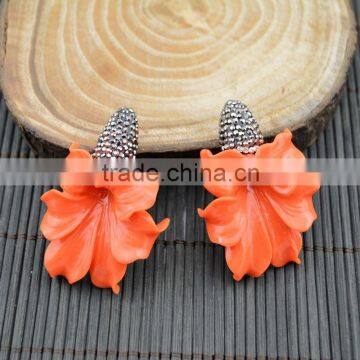 LFD-0020B DIY Orange Shell Flowers Pave Rhinestone Crystal Connectors Beads For Making Charm Bracelet Necklace photo-2