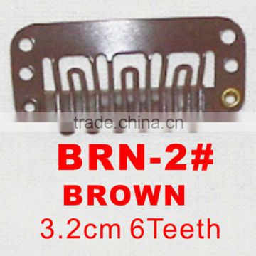 BRN-2# Retail and wholesale 32mm long Brown color 6 U shape teeth easy snap clips for hair extensions wigs wefts weavings