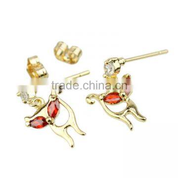 Fashion Wholesale Jewelry Gold Plated Lovely Cat CZ Stud Earrings