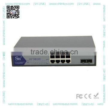 CCTV manufacture unmanaged 2 port SFP to 8 port RJ45 10/100/1000M ethernet fiber optic switch