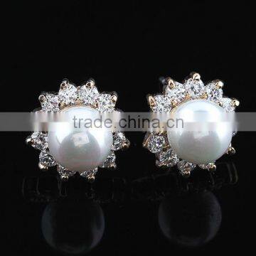High Qulity Big Round Pearl WithZircon Gold Plated Stud Sterling-Silver-Jewelry Earrings Elegant Fashion Bijoux Jewelry photo-2