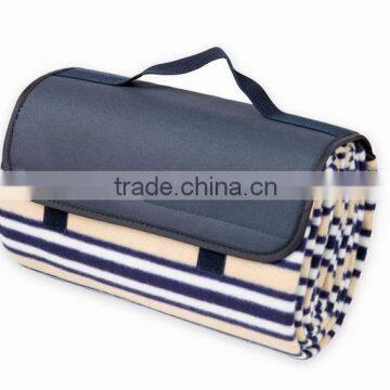 Water-Resistant Picnic Blanket Tote with Soft Fleece, Spring Summer Stripe