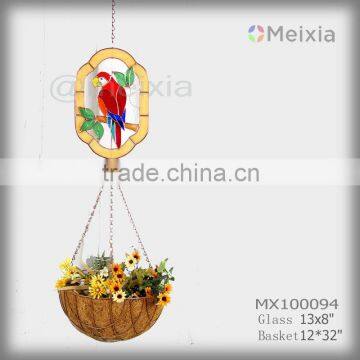 MX100094 wholesale tiffany style stained glass parrot panel decorative hanging flower planters